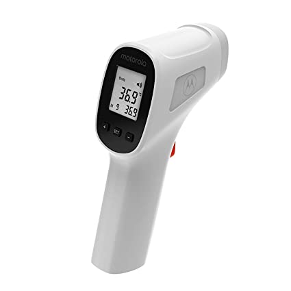 Motorola Touchless Digital Infrared Thermometer, Fever Alarm with Audible Alert, Backlit LCD Display and Memory Function, Suitable for Adults, Kids and Baby, TE-93 White