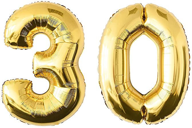 NUOLUX 52.49 Inch Gold Foil Balloon,Jumbo Number 30th Balloon for Festival Birthday Anniversary Party Decorations Photo Props