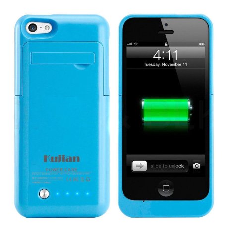 Kujian iPhone 5s Battery Case External Battery Power Bank with Kickstand Holder for Apple iPhone 55S5C iOS 8 or above Compatible-Blue