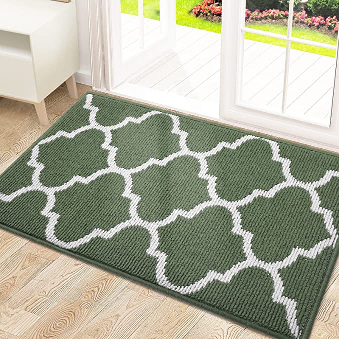 OLANLY Indoor Door Mat, 32x20, Non-Slip Absorbent Resist Dirt Entrance Mat, Washable Low-Profile Inside Floor Mat Doormats for Entryway, Green