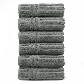 Luxury Hotel & Spa Towel Turkish Cotton Hand Towels - Gray - Striped - Set of 6