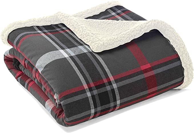 Eddie Bauer | Flannel Collection | Throw Blanket-Reversible Sherpa Fleece Cover, Soft & Cozy, Perfect for Bed or Couch, Winslow