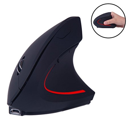 iMoreGro 2.4G Wireless Portable Vertical Ergonomic Optical Mouse with USB Receiver for for Notebook, PC, Laptop, Computer - Black