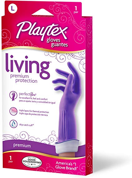 Playtex Living Reuseable Rubber Cleaning Gloves, Premium Protection (Large, Pack -1)