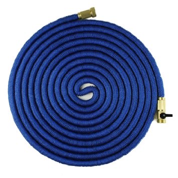 FOCUSAIRY 75 Feet Expanding Heavy Duty Expandable Strongest Garden Water Hose Triple Latex Core with Shut Off Valve Solid Brass Connector Not Including Spray Nozzle
