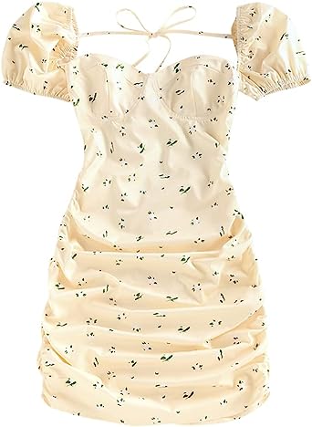 ZAFUL Women's Cherry Print Tie Shoulder Sleeveless Flare Beach Cami Mini Dress