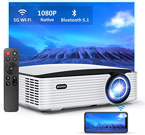 NexiGo PJ30 Outdoor Projector, 450 ANSI Lumens, Native 1080P, Dolby_Sound Support, Movie Projector with WiFi and Bluetooth 5.1, Compatible w/TV Stick,iOS,Android,Laptop,Console