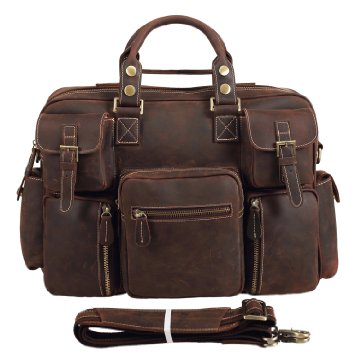 Polare Men's Vintage Thick Cowhide Leather Messenger Shoulder Travel Bag Satchel Briefcase