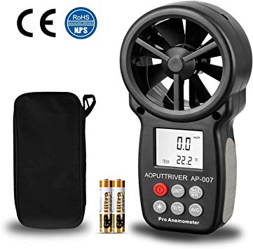 AOPUTTRIVER Digital Anemometer Handheld - MAX Up to 69mph,Wind Speed Meter Gauges for Measuring Air Flow,Temperature and Wind Chill with Backlit and Max/Min Data Record (Tripod Included)