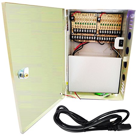 VENTECH CCTV 18 Channel Output 12V DC 20A Auto Reset Fuse CCTV Distributed Power Supply Box for Security Camera offer