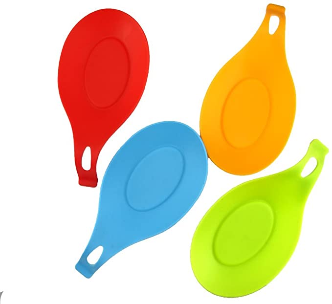 Honbay Flexible Almond-Shaped Silicone Spoon Rest - Multipurpose Kitchen Silicone Spoon Rest - Colorful, Durable, Heat-resistant, Dishwasher safe Silicone Spoon Rest, BBQ Brush Rest - 4 Pack