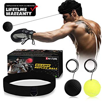 Xnature Boxing Reflex Ball Gear,2 Colors Boxing Ball with Headband, Perfect for Reaction, Boxing Training, Punching Speed, Fight Skill and Hand Eye Coordination Training (W/Gift Box)