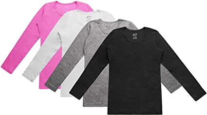 Brix Girls' Long Sleeve Tees - 4 -Pack Crew Neck Super Soft Cotton T Shirts.