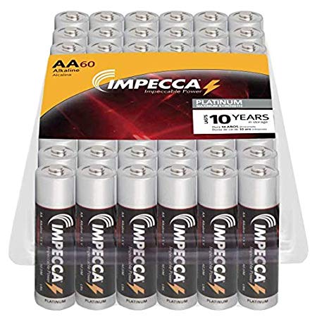 Impecca AA Alkaline Batteries in Recloseable Package, 60 Count Platinum Series
