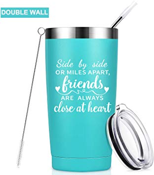 Side By Side or Miles Apart, Friends Are Always Close at Heart - Best Friend Birthday Gifts for Women - Long Distance Friendship Gifts for Soul Sisters, BFF, Besties - 20 oz Mug Tumbler Cup - Mint