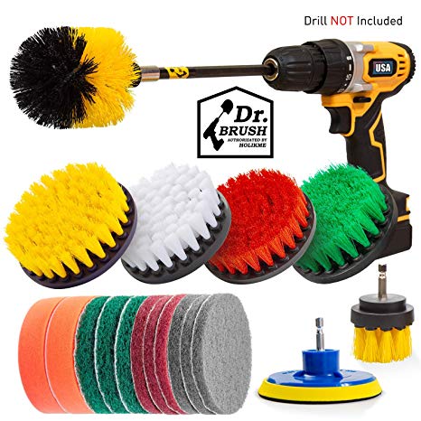 Holikme 19Piece Drill Brush Attachments Set,Scrub Pads & Sponge, Power Scrubber Brush with Extend Long Attachment All purpose Clean for Grout, Tiles, Sinks, Bathtub, Bathroom, Kitchen