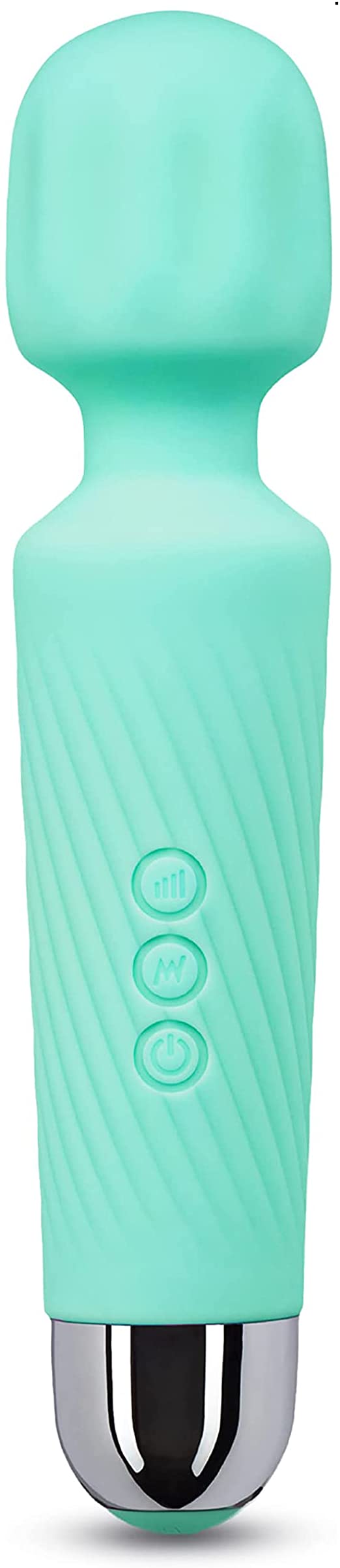 Rechargeable Personal Massager - Quiet & Waterproof - 20 Patterns & 8 Speeds - Travel Bag Included - Men & Women - Perfect for Tension Relief, Muscle, Back, Soreness, Recovery - Mint Green