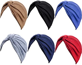 6 Pieces Turbans for Women Soft Pre-Tied Knot Fashion Pleated Turban Cap Beanie Headwrap Sleep Hat