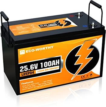 ECO-WORTHY 24V 100Ah LiFePO4 Lithium Battery,3000  Deep Cycles Rechargeable Battery, Fast Charging Battery with BMS Protection for Off Grid Solar Panel Kit, Camper/RV, Boat, Household, Marine