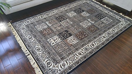 Black Ivory Grey Brown New Silk Traditional Isphan Area Rugs Ultra Low Pile 2'2x3'7 70x100cm 410black