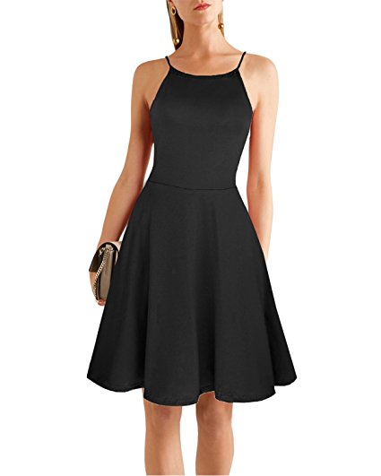 Kilig Women's Cold Shoulder Sleeveless Mini Spaghetti Strap Casual Dress(Black, M)