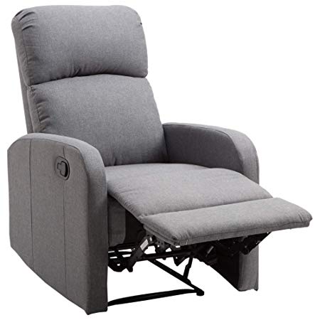 HOMCOM Linen Fabric Manual Recliner Lounger Chair with Footrest - Grey