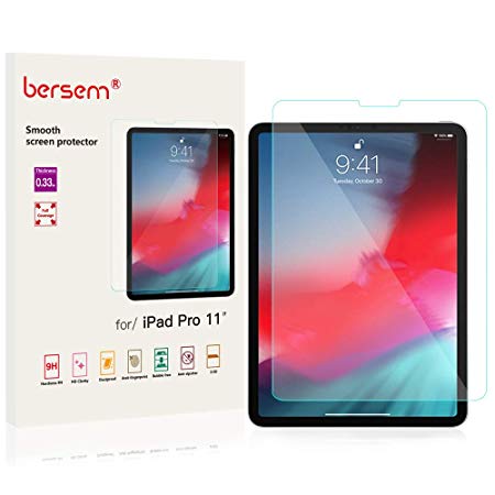 BERSEM Screen Protector for iPad Pro 11-inch (Face ID Compatible), Tempered Glass Screen Protector with The Scratch Resistant, Bubble Free, HD Clear, for 2018 iPad Pro 11”. (1 Pack)