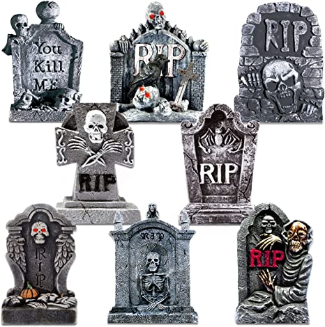 Blulu 8 Pieces Tombstone Yard Sign Halloween Sign Decoration with Stakes Waterproof Gravestone Halloween Yard Sign Corrugated Plastic Halloween Outdoor Decoration for Halloween Party, Garden, Yard