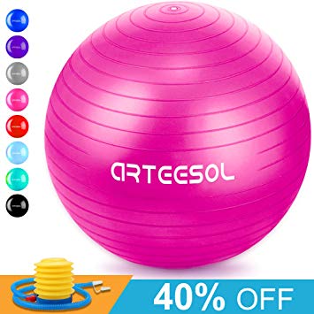 arteesol Exercise Yoga Ball, Extra Thick Stability Balance Ball (45-75cm), Professional Grade Anti Burst&Slip Resistant Balance, Fitness&Physical Therapy, Birthing Ball with Air Pump