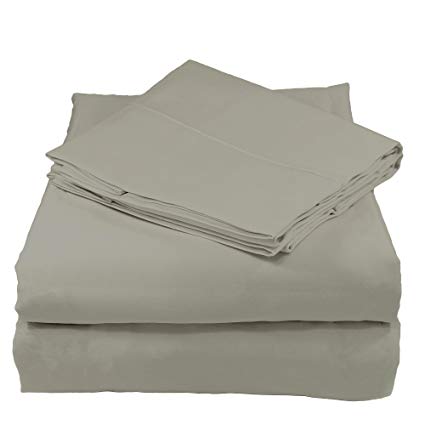 Whisper Organics Bed Sheets, Organic 100% Cotton Sheet Set, 500 Thread Count, 4 Piece: Fitted Sheet, Flat Sheet + 2 Pillowcases (Queen, Silver)
