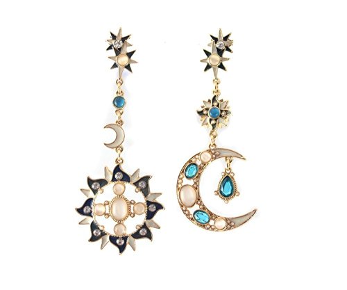 KUPOO Romantic Attractive Special Opal High Quality Sun and Moon Metal Earrings Drop Earring for Woman