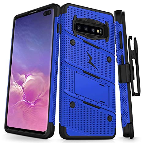 Zizo Bolt Series Compatible with Galaxy S10 Plus Case Military Grade Drop Tested with Built in Kickstand Holster Blue Black