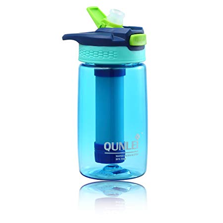 Qunlei Personal Water Filter 2-Stage Integrated Personal Filter Straw for Hiking Camping and Travel - Survival or Emergency Filter - BPA Free Water Bottle
