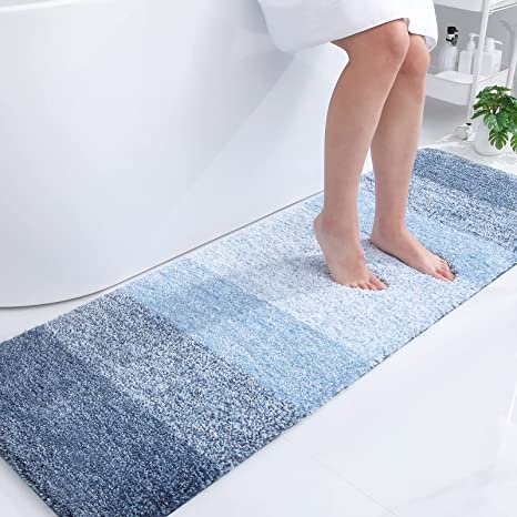 Olanly Luxury Bathroom Rug Mat, Extra Soft and Absorbent Microfiber Bath Rugs, Non-Slip Plush Shaggy Bath Carpet Runner, Machine Wash Dry, Bath Mats for Bathroom Floor, Tub and Shower, 20x59, Blue