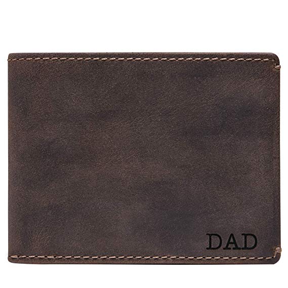 HOJ Co. DAD Men's Leather BIFOLD Wallet-Classic Bifold-Divided Bill Compartment-Personalized Wallet-Full Grain Leather