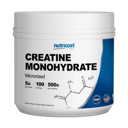Nutricost Creatine Monohydrate 500G - 100 Servings 5000mg Per Serv - Pure Creatine Monohydrate