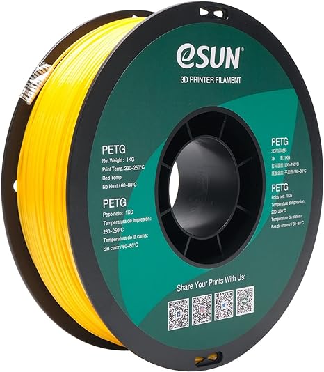 eSUN PETG Filament 1.75mm, 3D Printer Filament PETG, Dimensional Accuracy  /- 0.05mm, 1KG Spool (2.2 LBS) 3D Printing Filament for 3D Printers, Solid Yellow