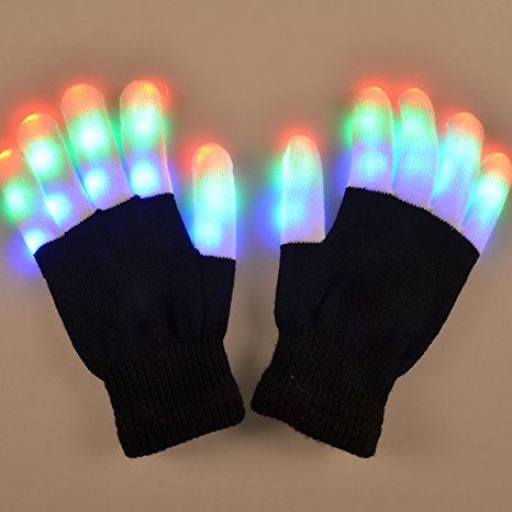 SOLMORE LED Light Gloves Rave Flashing Glow Light Up Full Finger Fingertips Lighting Gloves Party Game Favor Colorful Party Dance Birthday Disco Clubs Festivals Christmas Running Cycling Sports Cool Cotton Mode