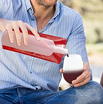 Wine on The Run™ Reusable Foldable Wine Flask Hold full 750ml Bottle of Wine - Red/White