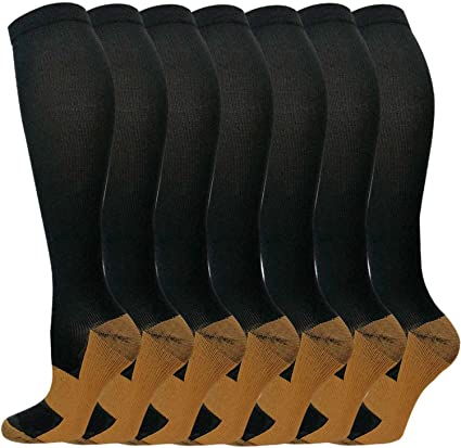 7 Pairs Copper Compression Socks for Men & Women - Best for Running,Athletic,Medical,Pregnancy and Travel -20-30mmHg