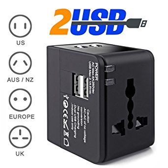 ONSON WorldWide Travel Adapter,European International Universal All in One Worldwide Travel Power Plug (Black)