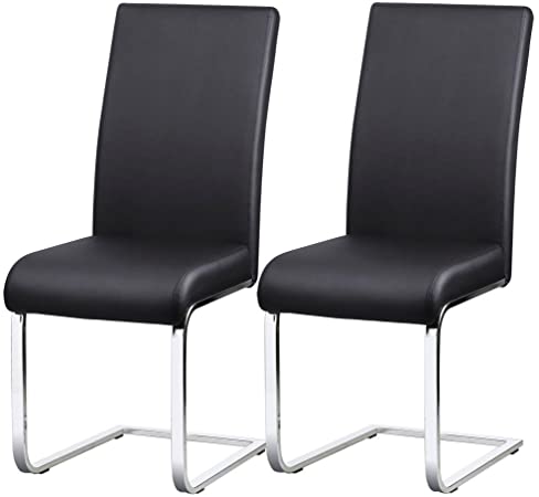 Yaheetech 2pcs Dining Room Chairs Faux Leather High Back Chrome Legs Home/Kitchen/Cafe Furniture Black