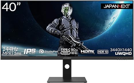 JAPANNEXT 40インチ IPS系パネル UWQHD解像度（3440x1440）対応、144Hz ウルトラワイドゲーミングモニター JN-IPS40UWQHDR144 HDMI DP USB-C (90W給電対応） 昇降スタンド