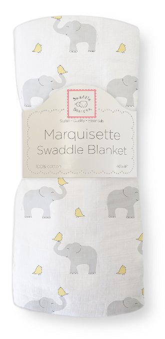 Swaddle Designs Marquisette Swaddle  Blanket - Elephant & Chickies-Pastel Yellow