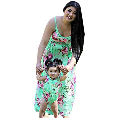 Yoyorule Mother and Daughter Floral Print Elegant Maxi Dress Family Clothes Outfits Watermelon Red