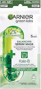 Garnier Beauty Serum Sheet Mask with Niacinamide   Kale, Balancing Skin Care for Oily skin, 1 Tissue Mask (14 mL)