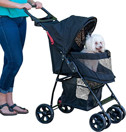 Pet Gear No-Zip Happy Trails Lite Pet Stroller for Cats/Dogs, Zipperless Entry, Easy Fold with Removable Liner, Storage Basket   Cup Holder, Animal Print, Animal Print - no-Zip Entry (PG8030NZAP)