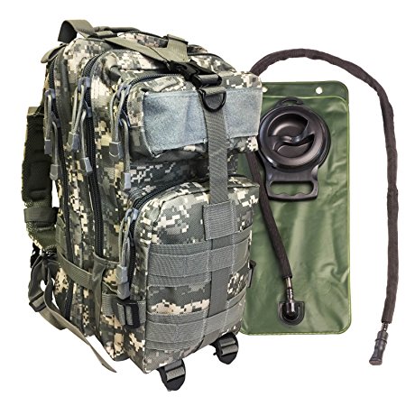 Small Tactical Bug Out Bag Backpack -2.5 Liter Hydration Water Bladder System Included by Monkey Paks