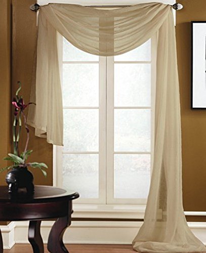 Gorgeous Home 1 Peace Scarf Valance Soft Sheer Voile Window Panel Curtain, Taupe