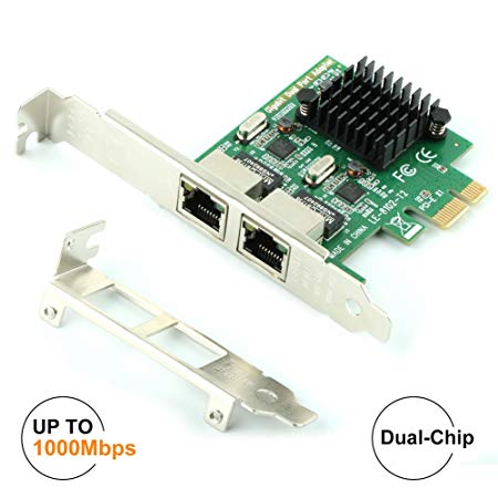 Ubit Gigabit LAN,Gigabit Ethernet PCI Express PCI-E Network Controller Card,10/100/1000mbps,Dual Port PCIE Server Network Interface Card, LAN Adapter Converter for Desktop PC(RJ45x2)